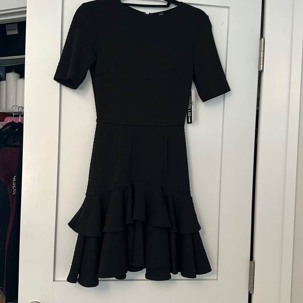 NWT, Design Lab black dress, ruffle bottom, size small